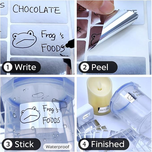170Pcs Brightsilver Removable Labels for Jars,for Storage Bins,for Food Containers with 2 Liquid Chalk Marker(Brightsilver)