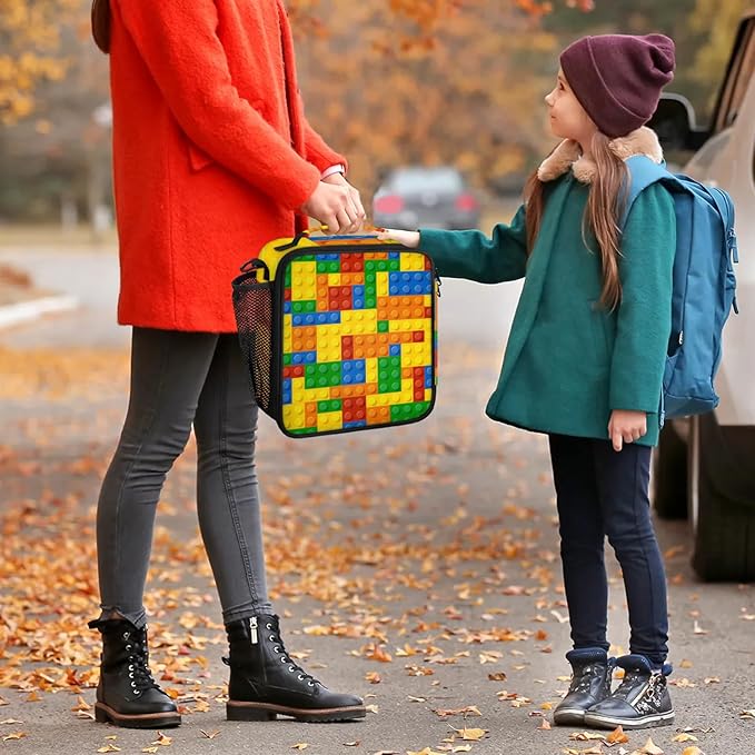 Lunch Bag Colorful Building Blocks Personalized Insulated Lunch Bag Reusable Lunch Box Picnic Travel Lunch Tote Bag Snack Bag