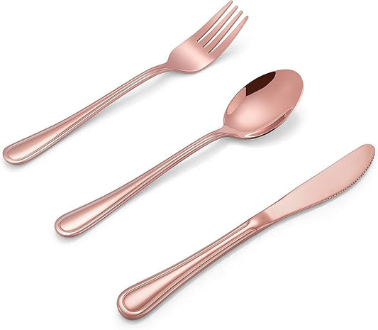 LIANYU 12-Piece Rose Gold Kids Silverware Set, Stainless Steel Toddler Utensils Flatware Set, Child Cutlery Tableware for 4, Include knife Fork Spoon, Mirror Finished, Dishwasher Safe