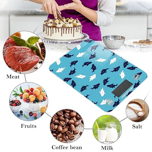 Food Scale Kitchen Scale for Baking Cooking Digital Food Weighing Measuring Scale Small Waterproof Electric Food Scale Shark Blue