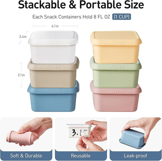 ISSEVE 8oz Silicone Snack Containers for Kids, 1 Cup Reusable Small Containers with Lids, Leak Proof Silicone Food Storage Containers, Kids Lunch Box for Daycare, School, Travel (6)