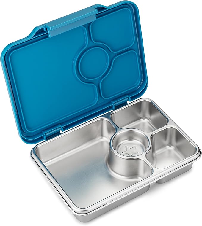 Yumbox Prêt Stainless Steel Bento Box – Leakproof, Reusable Lunch Box with Compartments for Kids & Adults – Sandwich-Friendly, BPA-Free, Eco-Friendly Lunch Container (Glitter Blue)