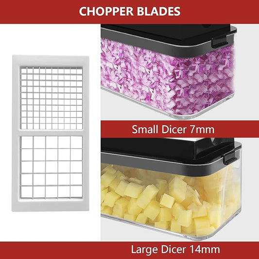 Vegetable Chopper, Onion Chopper Dicer, Mandoline Slicer, Food Chopper with Container, Vegetable Cutter for Salad Potato Carrot Garlic（2 Blades, Black White）