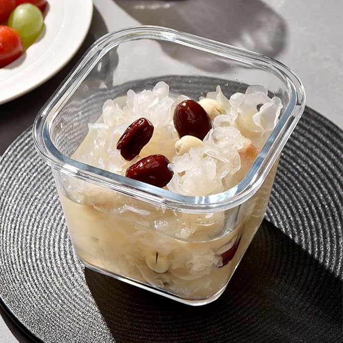 Square Glass Food Storage Containers, 4 Cup Glass Soup Container with Airtight Lids, Food Meal Prep Bowls, Storage Jars for Salad and Fruit, Oven、Microwave、Dishwasher Safe (4 Pack)