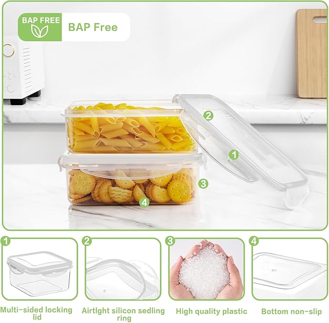 HOMBERKING 32 Pieces Food Storage Containers Set with Snap Lids (16 Lids + 16 Containers), Meal Prep Airtight Plastic Containers, BPA-Free Lunch Containers for Kitchen, Pantry, Home, White