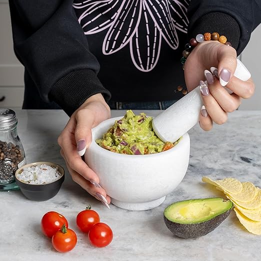 Koville Natural Marble Mortar and Pestle Set, 5" Unpolished Heavy Duty Grinder Bowl for Kitchen, Guacamole, Salsa, Pill Crusher, Spice, Herb, Marble Bowl for Kitchen Counter(Rough Surface Finished)