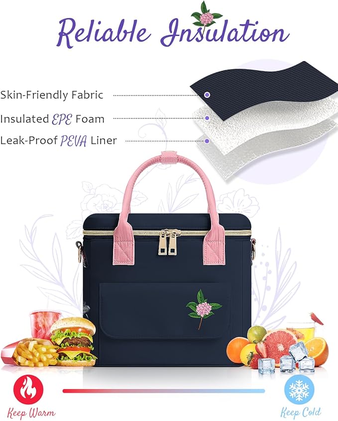 Small Insulated Lunch Bag Box Women - Leakproof Water-Repellent Lightweight Cooler with Removable Strap for Work Picnic - Teacher Mothers Day Christmas Birthday Gifts