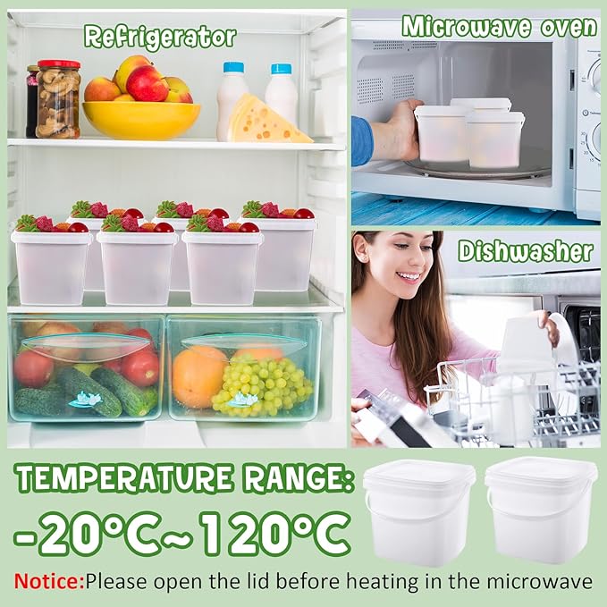 Mifoci 24 Pack 16.9 Oz/ 500 ml Square Deli Containers with Lids Airtight Ice Cream Bucket with Handle Reusable Freezer Microwave Safe Plastic Food Storage Containers Pail for Snack Take out