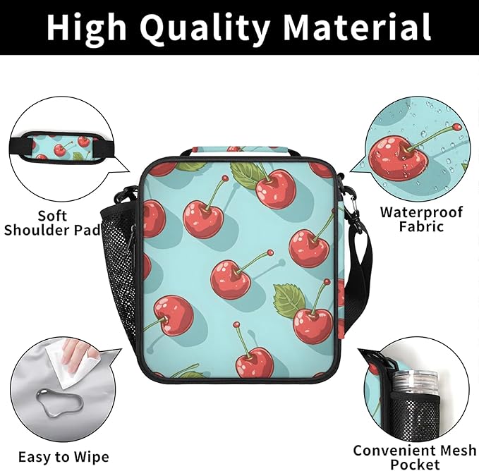 Green Lunch Bag Personalized Insulated Lunch Bag Reusable Lunch Box Picnic Travel Lunch Tote Bag Snack Bag Fruit - Cherry (22)