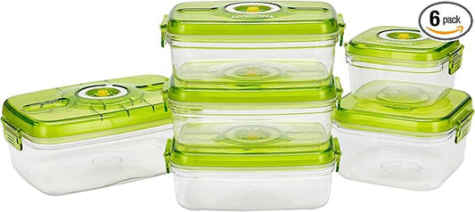 Food Storage Containers with Upgrade Vacuum Seal Tech, 100% Leakproof, Freshness Preservation & Waste Reduction, Perfect for Fruits, Veggies, Meats, Leftovers, 6pcs(0.6L+1.4L+2L+1Lx3)
