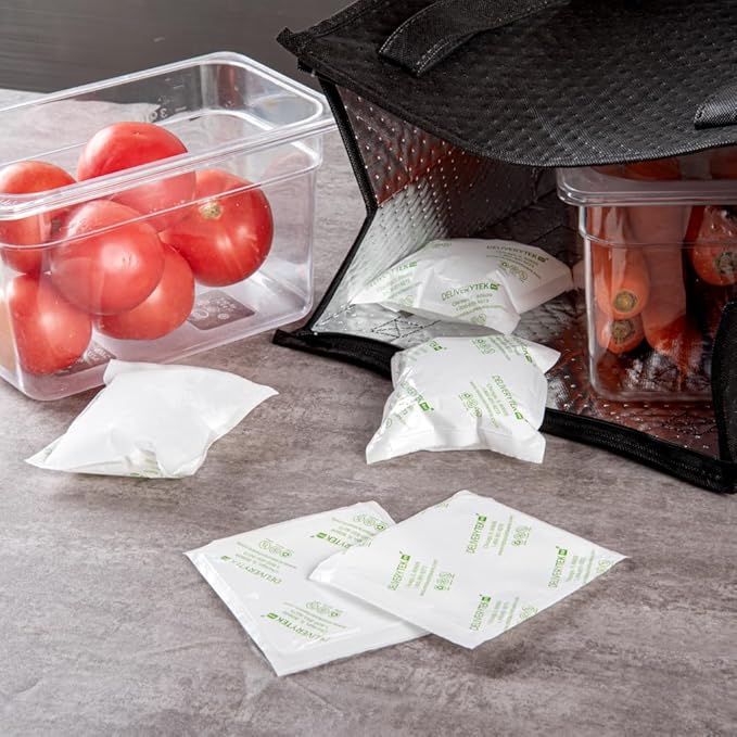 Restaurantware Delivery Tek 5.1 x 4.5 Inch Shipping Ice Packs 100 Durable Cold Packs - Easy-To-Use Design Leakproof Plastic Dry Ice Packs Reusable For Frozen Meat Vegetables or Beverages