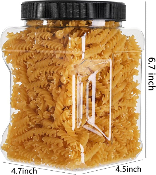 Lawei Square Plastic Jars with Lids - Clear Empty Storage Containers for Food Storage, Plastic Food Jars with Easy Grip Handles for Dry Goods Cookies Rice and More (6 Pack 60 Oz)