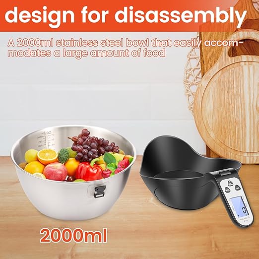 Digital Kitchen Food Scale with Bowl, Stainless Steel Food Scale with Cup Easy to Carry Large Capacity Digital Kitchens Food Scales for Home Cooking (Black)