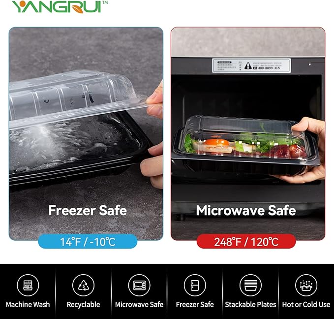 YANGRUI Clamshell Take Out Containers, Anti-Fog Leak Proof Shrink Wrap 30 Pack 9 x 6 Inch 27 oz Meal Prep Container BPA Free PP Material Microwave Freezer Safe Hinged To Go Containers