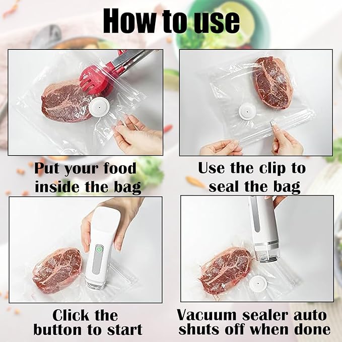 Vacuum Sealer with Visible Water Tank,White Handheld Vacuum Sealer for Freshness Storage,60kpa Food Saver with 30 Reusable Bags and 150pcs(3"x1") Removable Freezer Labels
