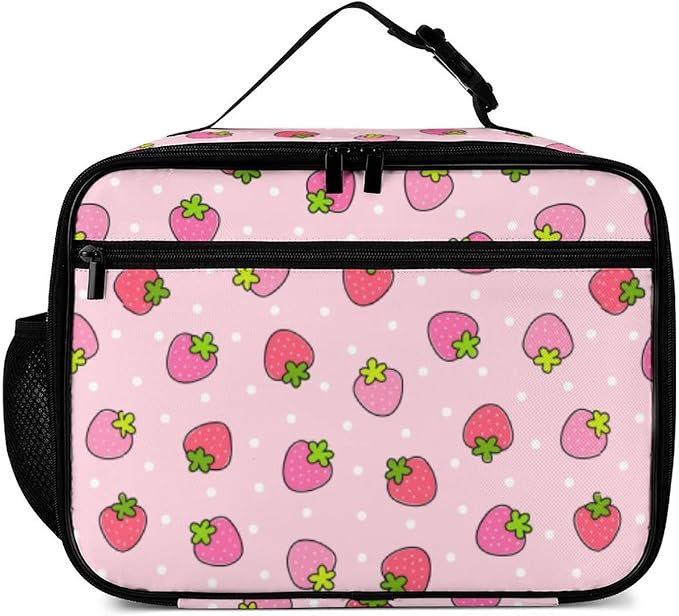 Strawberry Reusable Lunch Box Insulated Lunch Bag Cooler Bag Lunchbox Meal Food Container Tote Bag for Women Kids Girls School Camping Hiking Picnic Beach Travel