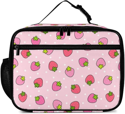 Strawberry Reusable Lunch Box Insulated Lunch Bag Cooler Bag Lunchbox Meal Food Container Tote Bag for Women Kids Girls School Camping Hiking Picnic Beach Travel
