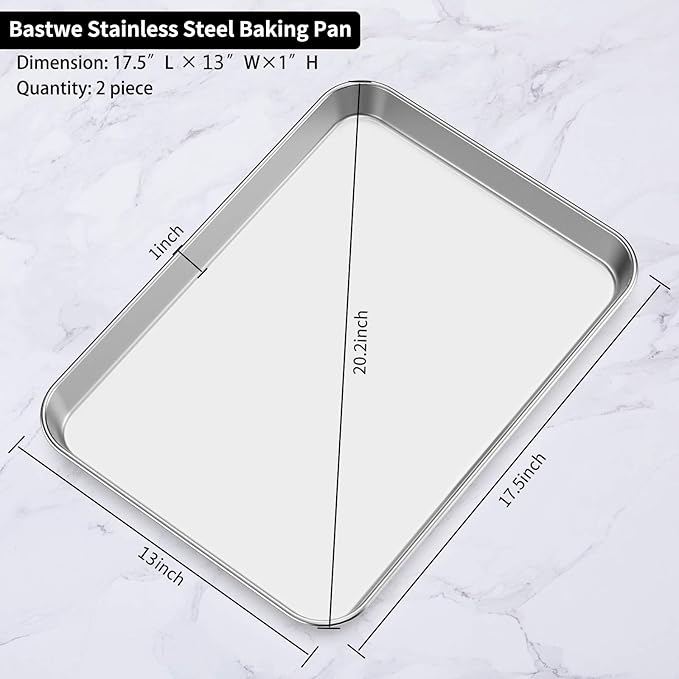Baking Sheet Set of 5, Bastwe 18 inch Commercial Grade Stainless Steel Baking Pan, Professional Bakeware Oven Tray, Healthy & Non-toxic, Rust Free & Mirror Finish, Easy Clean & Dishwasher Safe