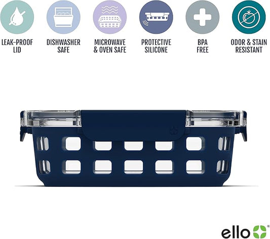Ello Duraglass 3.4 Cup Meal Prep Sets 10Pc, 5 Pack Set- Glass Food Storage Container with Silicone Sleeve and Airtight BPA-Free Plastic Lids, Dishwasher, Microwave, and Freezer Safe, Fruit Salad
