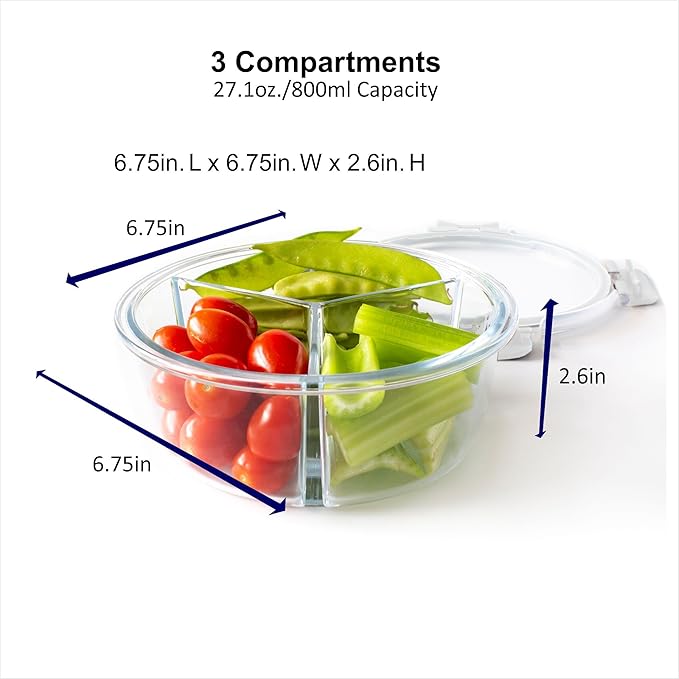 Orii 4 Piece Glass Food Storage Compartment Containers with Lids, Multiple, Charcoal Grey