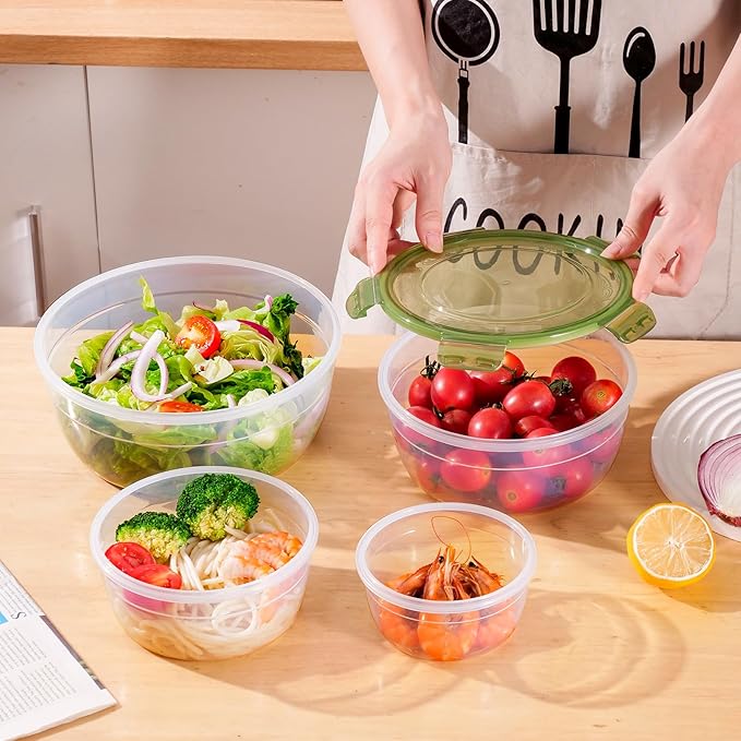 Today's Present Food Storage Container with Lids Set For 4, Plastic Mixing Bowls, Airtight Stackable Leakproof Reusable Storage Containers for Kitchen, BPA Free, Microwave, Dishwasher, Freezer Safe