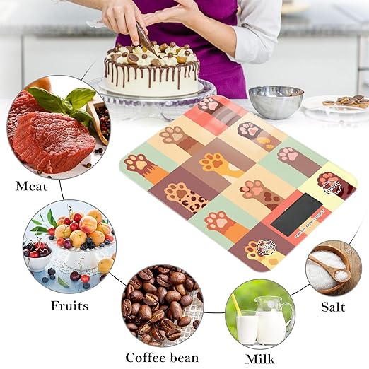 Food Scale Kitchen Scale for Baking Cooking Digital Food Weighing Measuring Scale Small Waterproof Electric Food Scale Cat Paw Footprints