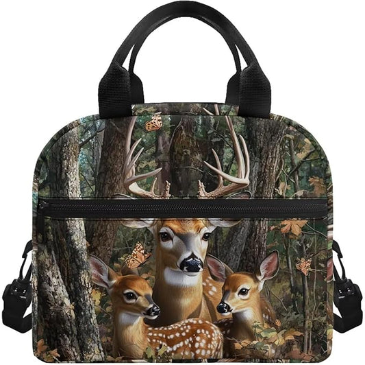Showudesigns Forest Deer Lunch Bags for Boys 8-12 12-14 Insulated Lunch Box Kids Travel Bag Picnic Container Thermal Meal Tote Kit with Thick Handle Crossbody Bag Lunchbox Bento