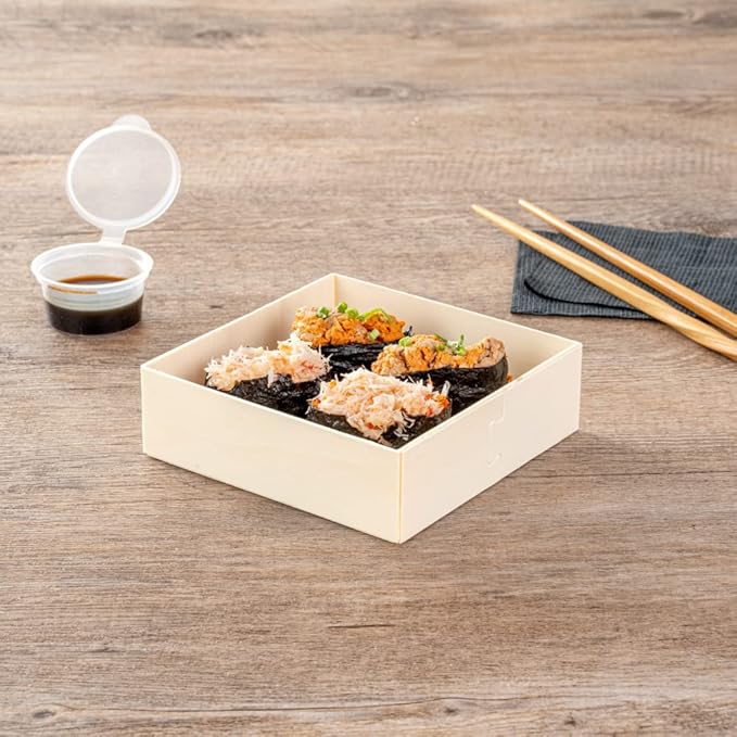 Restaurantware Taipei 17 Ounce Food Containers 100 Square Wooden Bento Boxes - Lids Sold Separately Grease Impermeable Poplar To Go Boxes Disposable Serve Noodles Dumplings And More