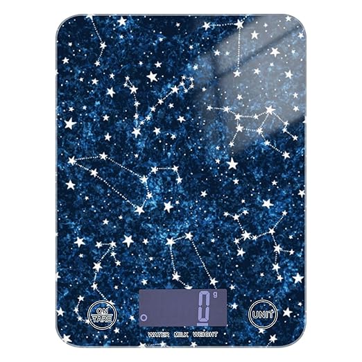 Food Scale Kitchen Digital Scale Food Ounces and Grams Dieting Baking Cooking Waterproof Glass Panels LCD Display,4 Units Scale Tare Function Constellation Dark Blue