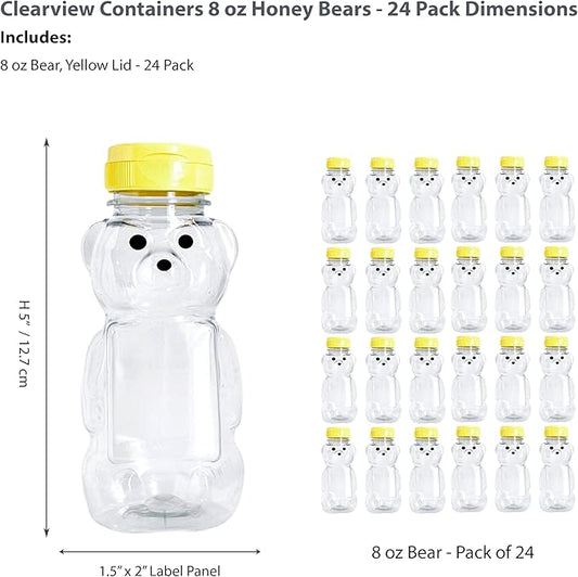 24 Pack of 8 Ounce Honey Bears with Sealable Yellow Flip Top Lids (8 oz. Bear, 24pk, Yellow)