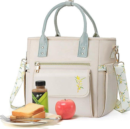 Deluxe Large Insulated Lunch Bag Box Women - Leakproof Waterproof Cooler with Multi Pockets Removable Strap for Work Picnic - Teacher Mothers Day Christmas Birthday Gifts