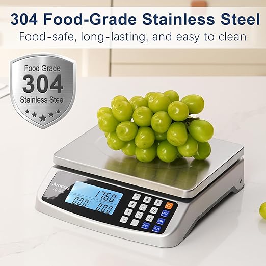110lb/50kg Commercial Digital Kitchen Scale 0.05oz/1g with Price Computing, 304 Stainless Steel Scale, AA Battery or Plug-in Use and LCD Display for Baking, Cooking Meat, Counting Coins LC300