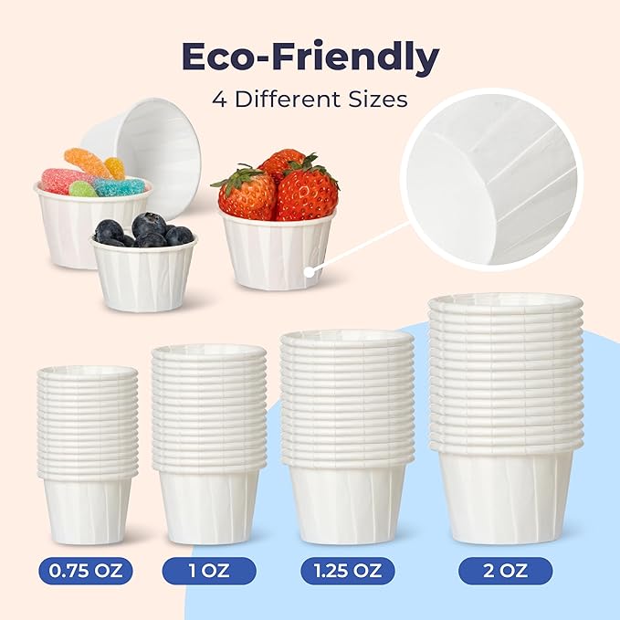 Fit Meal Prep [500 Pack] 1 oz Treated Paper Souffle Portion Cups for Condiments Samples Measuring Jello Shots Sauce Disposable Cup - White
