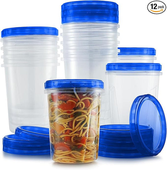 12 Pack Leakproof Freezer Containers for Food with Twist Top Lids - 32 Oz BPA Free Reusable Plastic Soup Containers with Screw On Lids - Ideal for Meal Prep, Leftovers & Pantry Organization