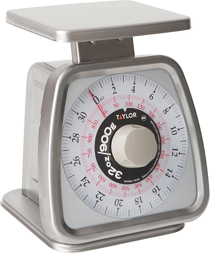 Taylor Mechanical Portion Control Kitchen Scale, Food Scale for Precise Weight Measuring and Portion Control, Rotating Dial Tare Function, NSF, TS32 32OZ, Stainless Steel Platform