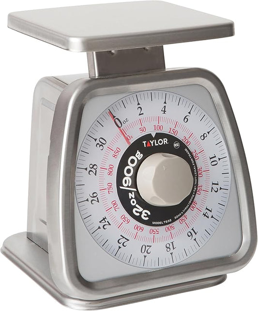 Taylor Mechanical Portion Control Kitchen Scale, Food Scale for Precise Weight Measuring and Portion Control, Rotating Dial Tare Function, NSF, TS32 32OZ, Stainless Steel Platform