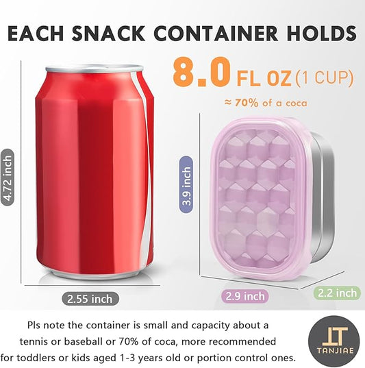 Kids Snack Pro - Stainless Steel Snack Containers for Kids | Easy Open Leak Proof Small Food Containers with Silicone Lids - Perfect Metal Toddler Lunch Box for Daycare and School (8oz*3)