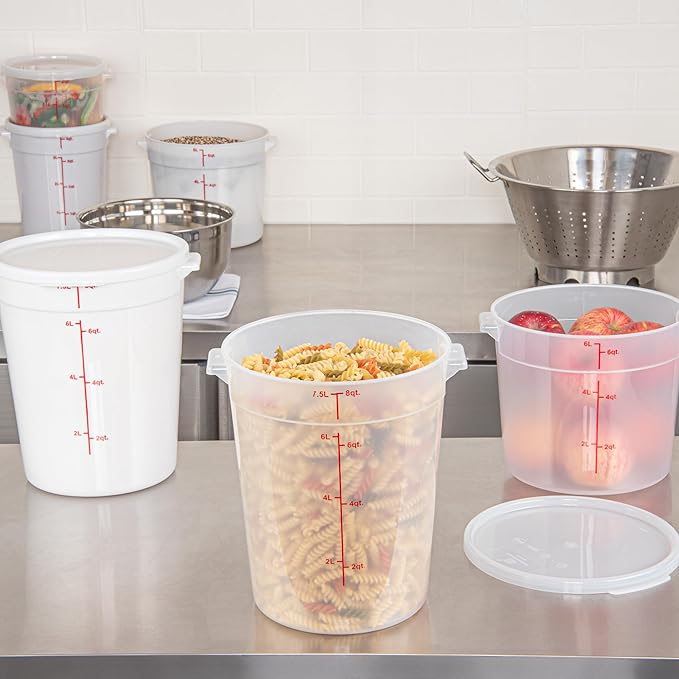Restaurantware-Met Lux 8 Quart Food Storage Containers, 10 Translucent Storage Containers - Lids Sold Separately, Red Volume Markers, Dishwashable Containers, Side Handles, For Storing Foods