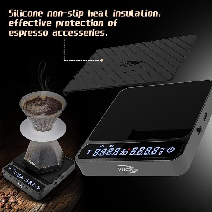 IKAPE Digital Coffee Scale, Premium Aluminium Espresso Scales with Timer, 2kg/0.1g High Precision Rechargeable Drip Espresso Scale with Tare Function, LED Display(Black)