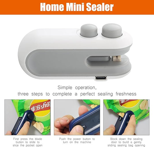 Mini Bag Sealer, 2 in 1 Heat Sealer with Cutter, Portable Resealer Machine,Plastic Heat Seal Sealer Kitchen Gadget for Mylar/Food Storage Bags,Mini Bag Resealer Machine for Plastic Snack Bags (2 pack)