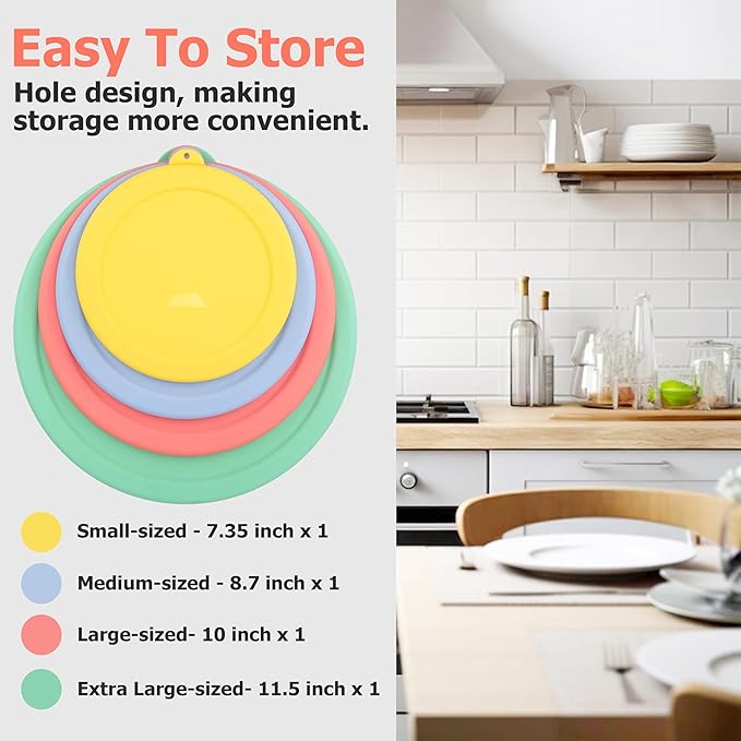 Silicone Replacement Lids Only Fit for Pyrex 322 1 Quart | 323 1.5 Quart | 325 2.5 Quart | 326 4 Quart Prepware Glass Mixing Bowls, Food Grade, Dishwasher & Microwave Safe (Bowl not included)- 4 Pack