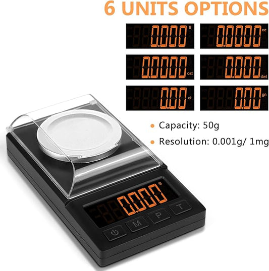 Fuzion Milligram Scale 50g x 0.001g, Mg Scale with 9-in-1 Design - Micro Scale, Powder Scale for Reloading with Portable Case, Microgram Scale USB/Battery Powered