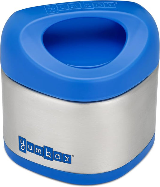 Yumbox Cubi Triple Insulated Stainless Steel Thermal Jar for Hot & Cold Lunches, Kids Size, Easy Open and Carry Handle, Unique Rounded Square Jar and Non-Slip design (Surf Blue)