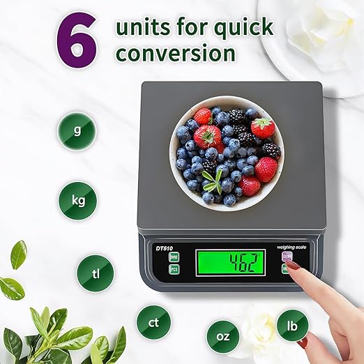 66LB 30kg Large Digital Kitchen Scale, with Tare and Prep Counting Scales Commercial Food Baking Bakery Scales LCD Display with Adapter, 6 Unit (Grey, 30kg)
