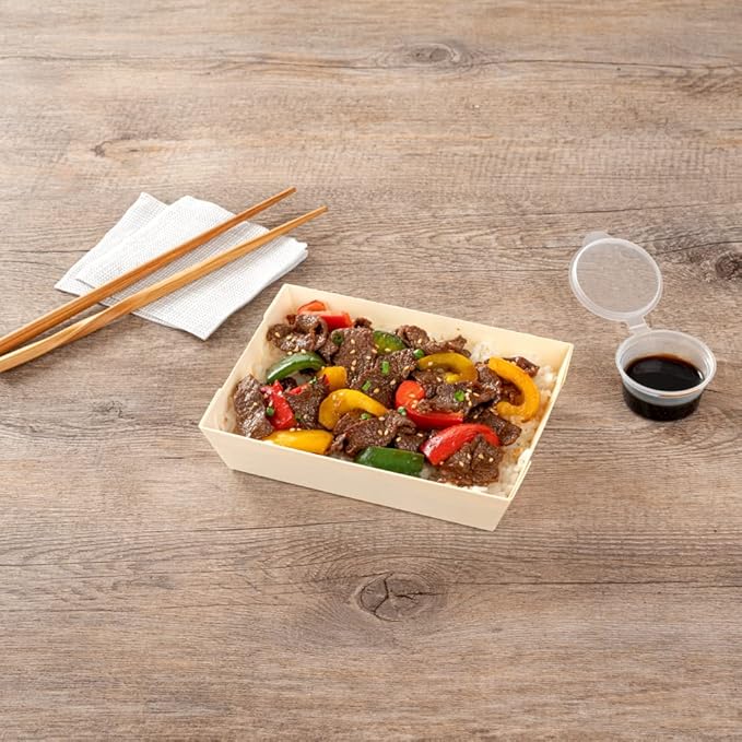 Restaurantware Taipei 20 Ounce Food Containers 100 Rectangle Wooden Bento Boxes - Lids Sold Separately Grease Impermeable Poplar To Go Boxes Disposable Serve Noodles Dumplings And More