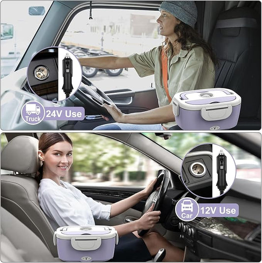 Purple Electric Lunch Box Food Heater, 60W-80W Heated Lunch Box for Woman, 12V 24V 110V Portable Food Warmer Lunchbox for Car Truck Work with Removable 304 SS Container, Christmas Gift