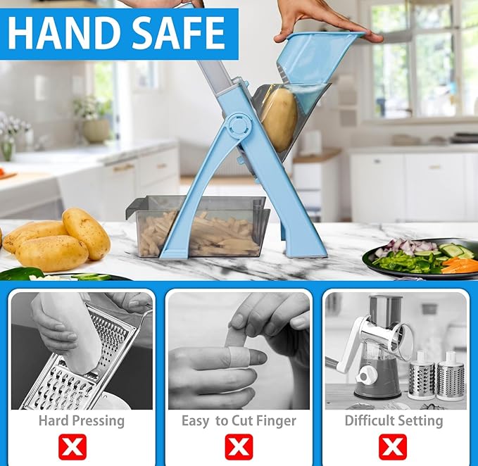 Vegetable cutter WITH GIFT, upgraded Multi-Function Mandoline adjustable and effortless, cheese grater paper shredder kitchen gadgets onion french fry and potato peeler efficient for home Chefs.
