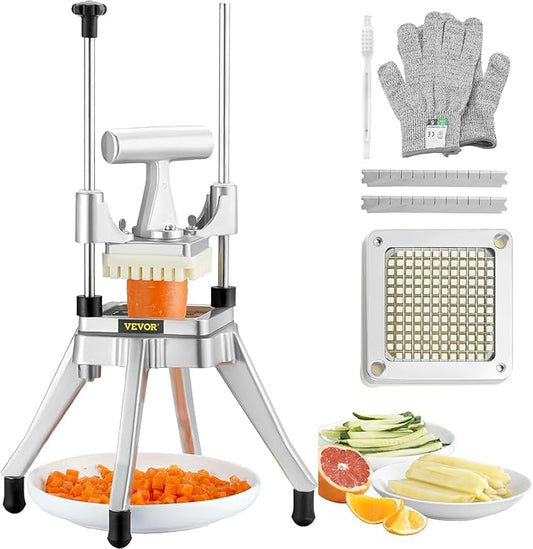 Happybuy Commercial Vegetable Fruit Chopper 1/4" Blade Heavy Duty Professional Food Dicer Kattex French Fry Cutter Onion Slicer Stainless Steel for Tomato Peppers Potato Mushroom