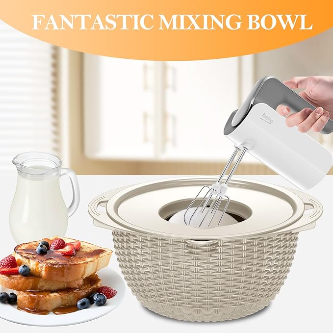 4-1 Colander with Bowl Set, Food Strainers and Colanders, Rice Strainer, Fruit Washing Bowl with Strainer, Rotatable colander for kitchen, Aesthetic Kitchen Gadget - Beige