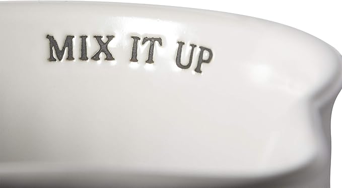 Primitives By Kathy Ribbed Texture Stoneware Batter Mixing Bowl (Mix It Up), White, 9" x 7" x 4.25"